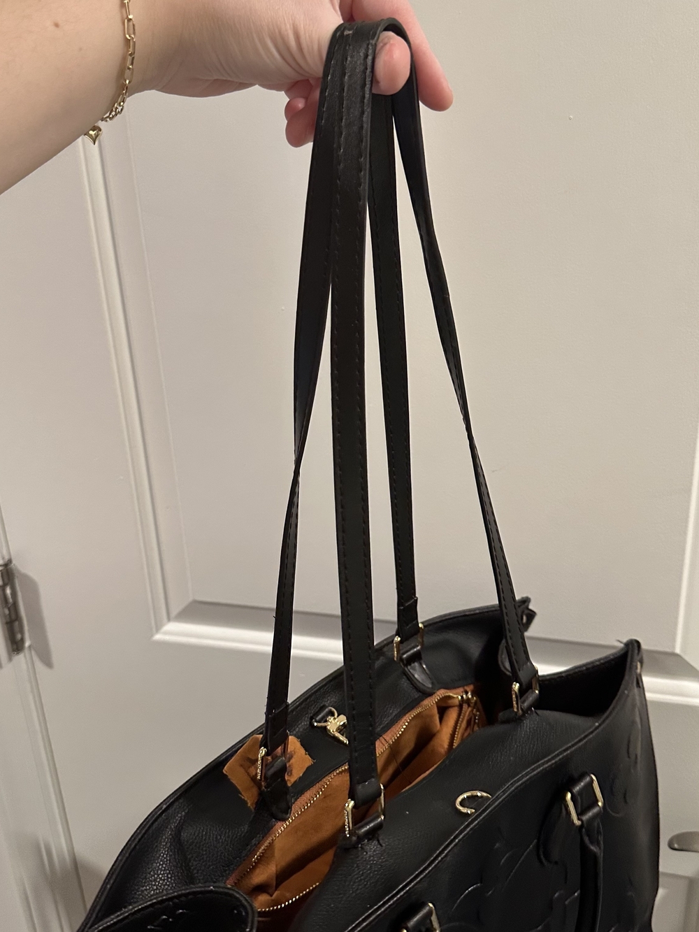 Large Black Embossed Leather Tote with Top Handles - Picture 4 of 14